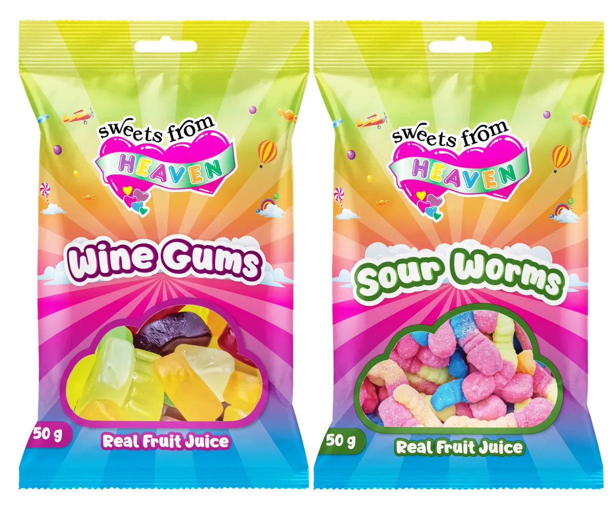 24Pk | Sweets from Heaven | Gums, Worms | Sweets & Chocolate Hampers | 50g