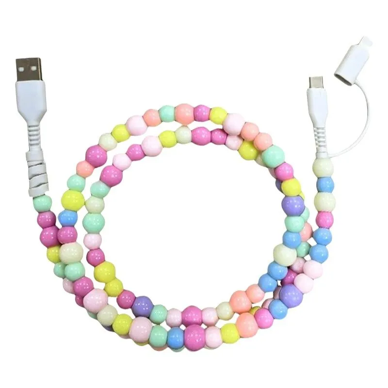 Beaded Charging Cords - Fit for all device USB-C & Lightening 2-in-1 line, - Beads