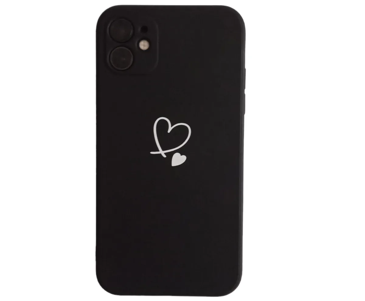 Heart Printed Phone Case Compatible With iPhone 12 - Black