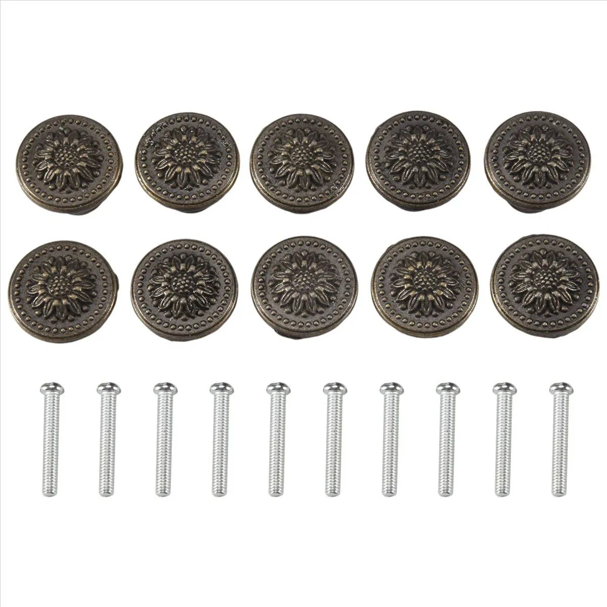10Pack Antique Bronze Flower Round Kitchen Cabinet Door Drawer Handle