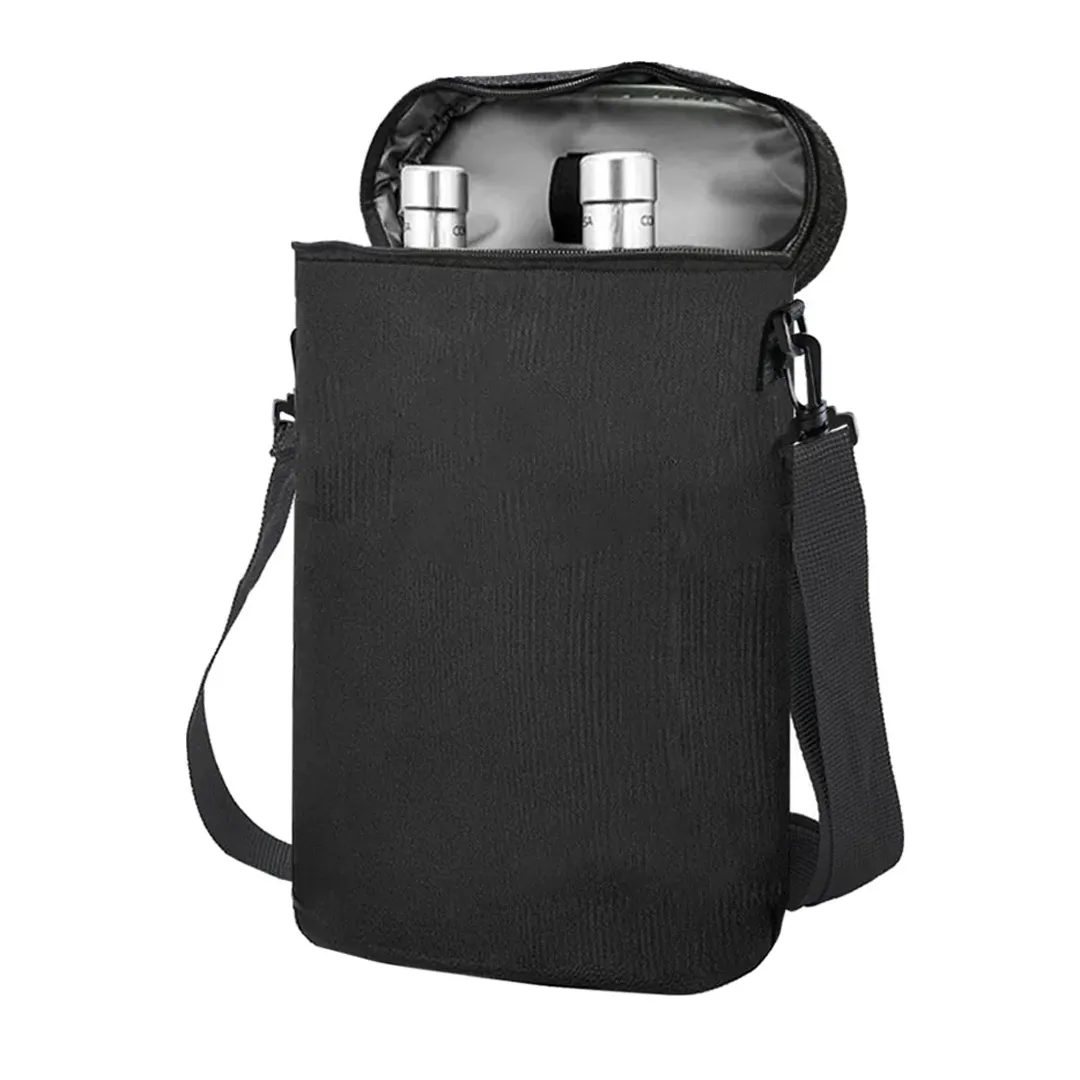 Double Wine Cooler Carrier Bag with Adjustable Shoulder Strap - Black