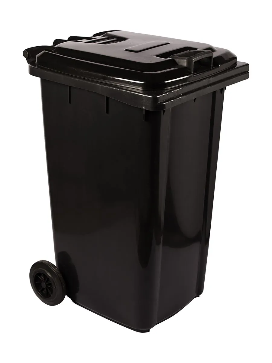 240L Wheelie Plastic Waste Yard Bin - Black