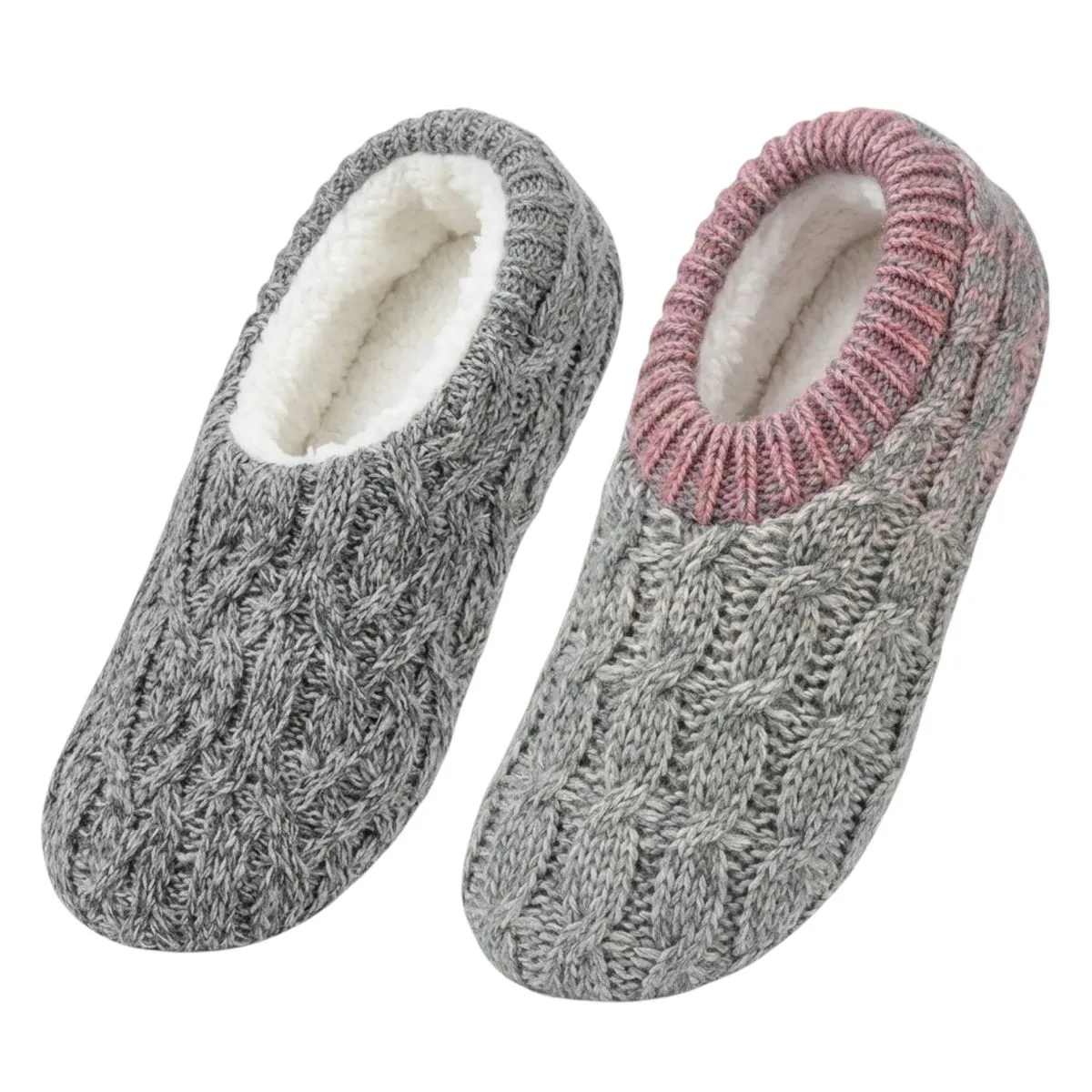 4 Pack Winter Knitted Ladies Fleece Lined Slippers Sock NonSkid Sole UK 3-6