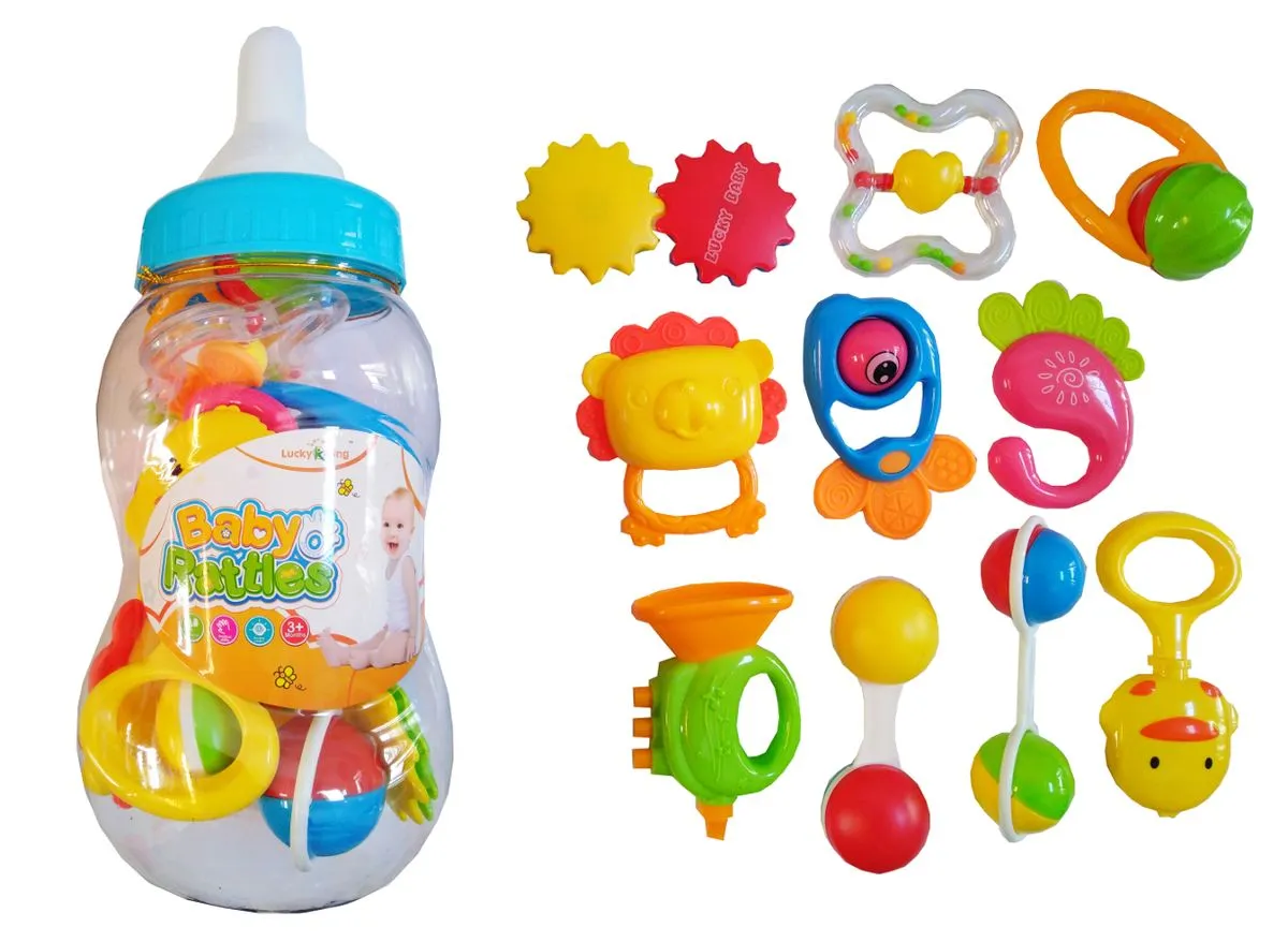 Large Baby Bottle with 10 Baby Toys - Blue