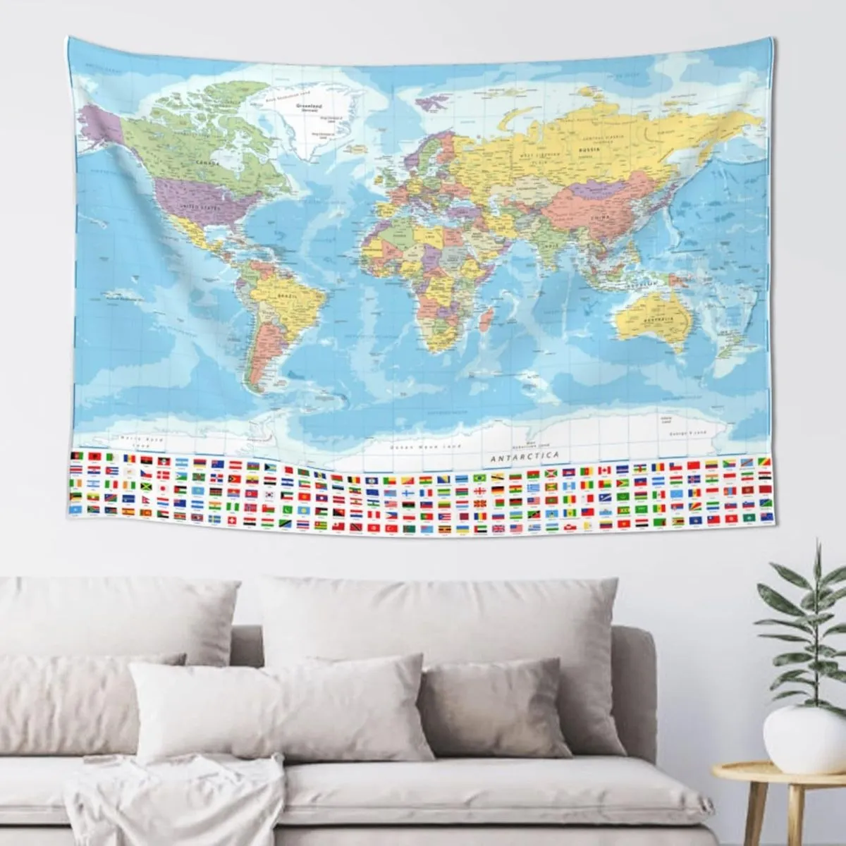 World Map Flag Tapestry Wall Hanging, Retro Decor, 40x60 in Polyester