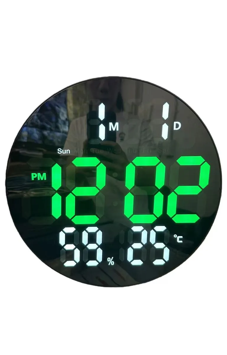 Multifunctional LED wall clock with calendar and temperature display - Green, White
