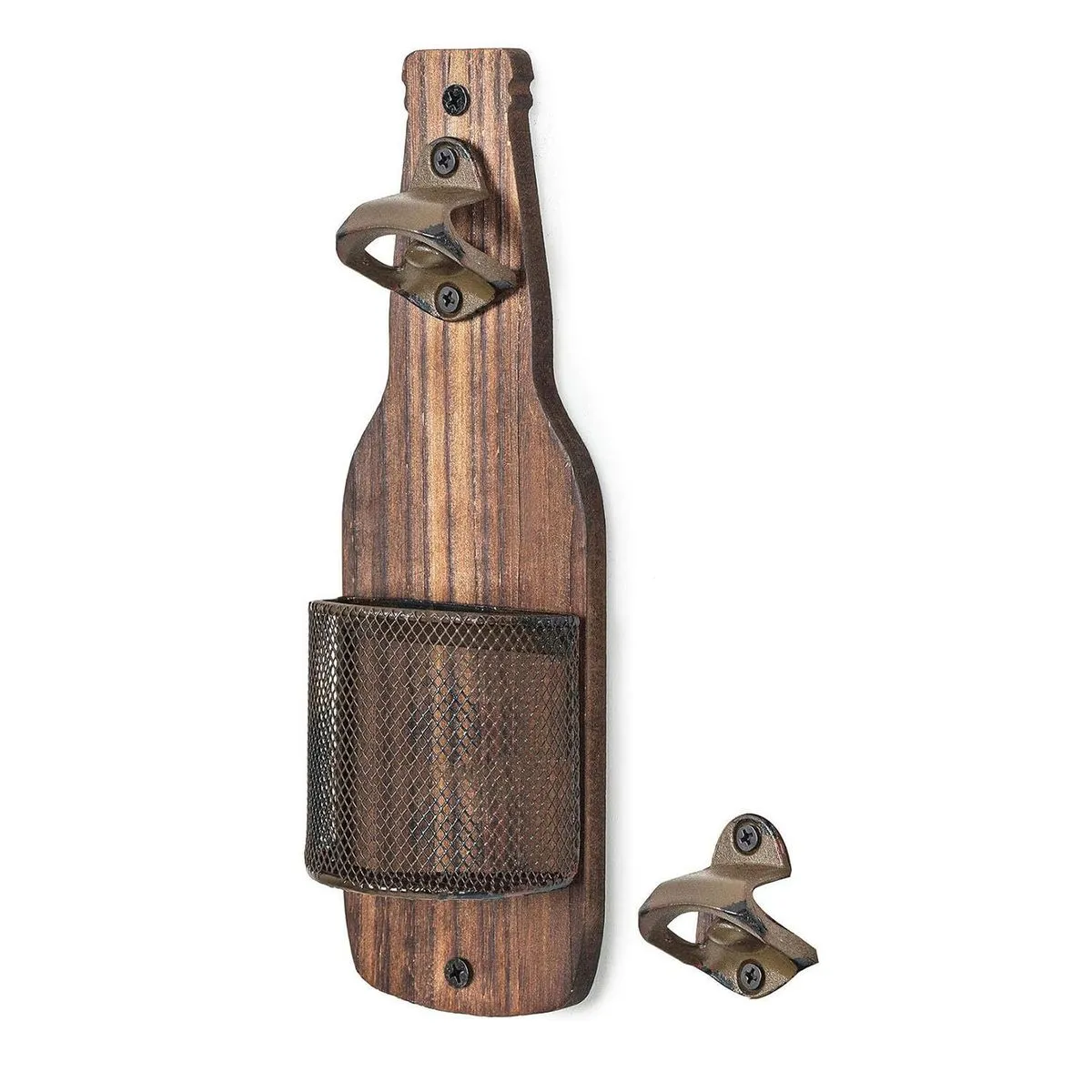 Wooden Wall Mounted Storage Basket Bottle Opener, Perfect For Bars
