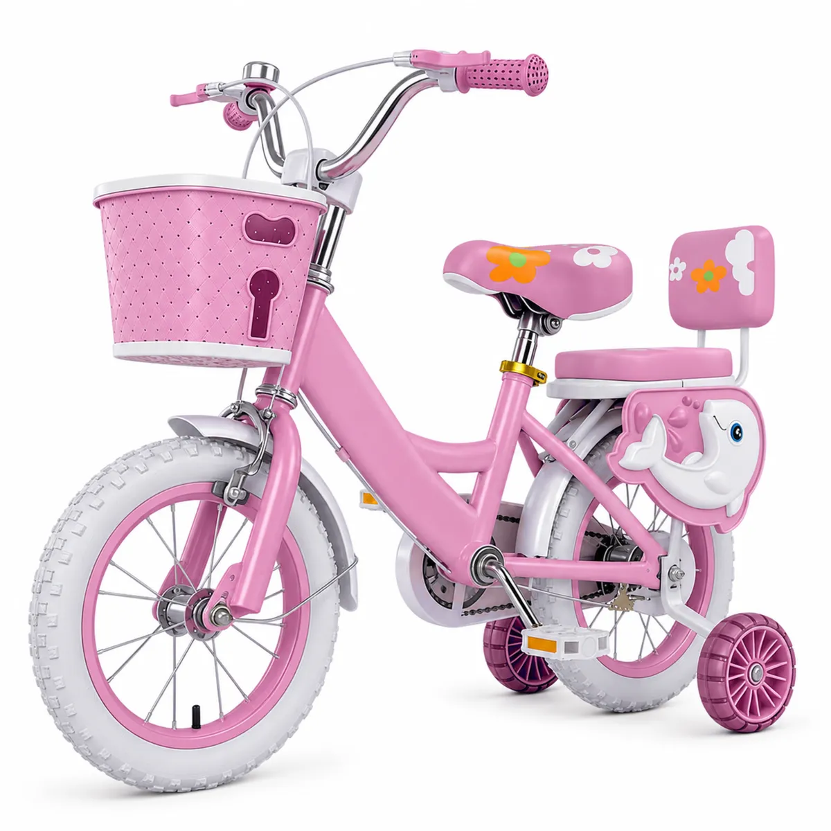 Kids Bike Children Bicycle with Training Wheels & Rear Carrier - 16 Inch - Pink