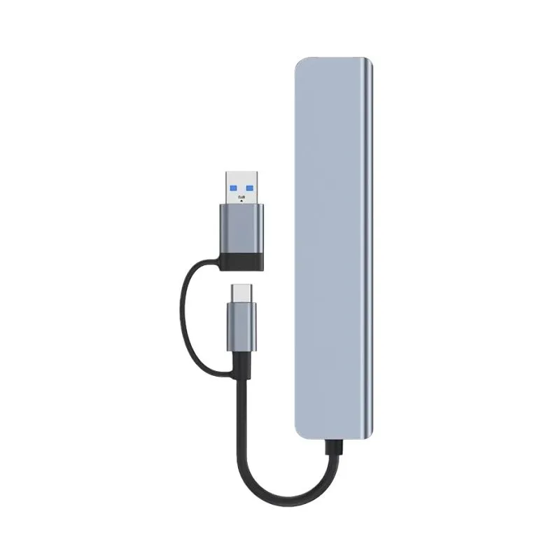 8-in-2 USB-C Hub Docking Station for Computers Tablets Smartphones Gray