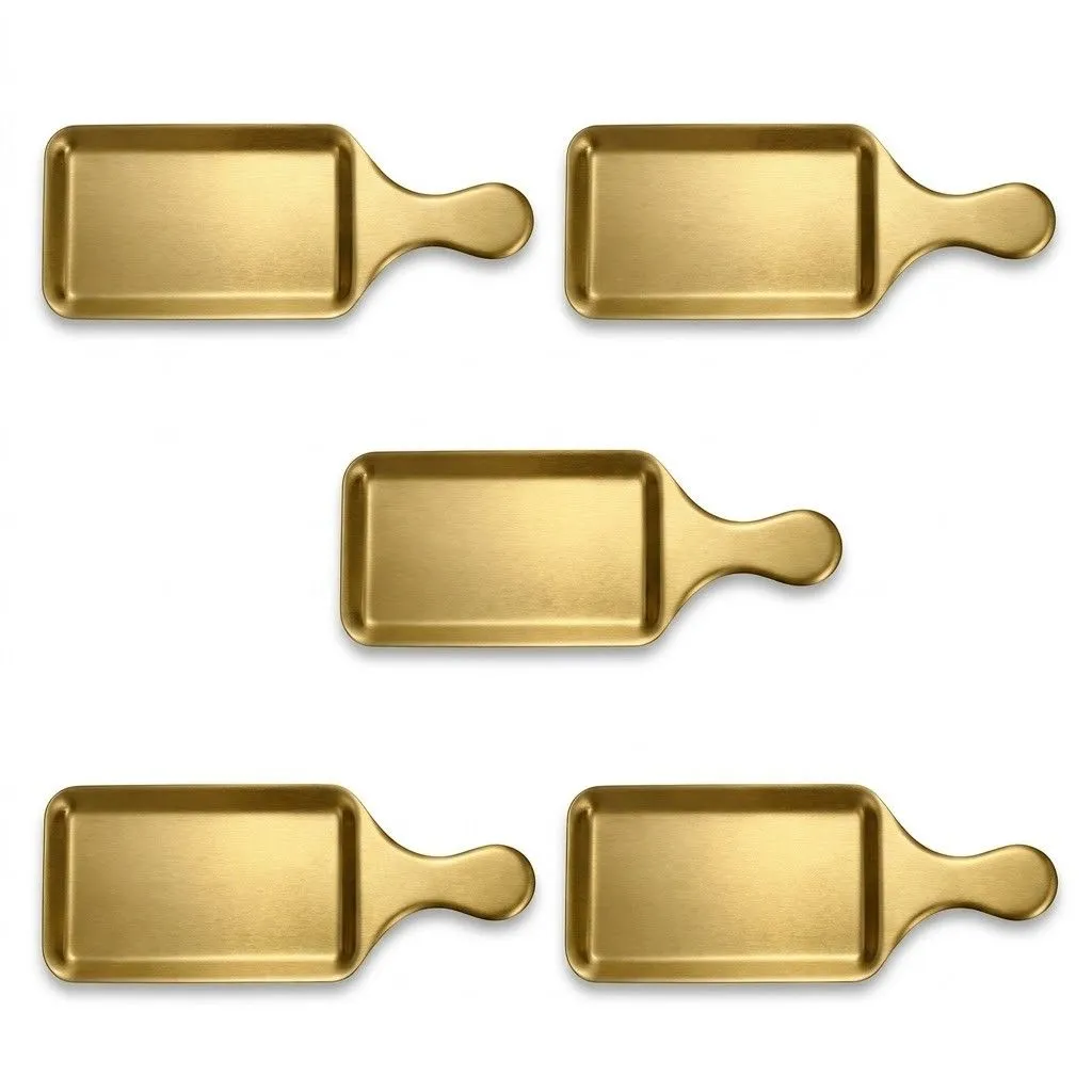 5 Pack - Rectangular 50cm Handheld Serving Tray With Handle - Gold