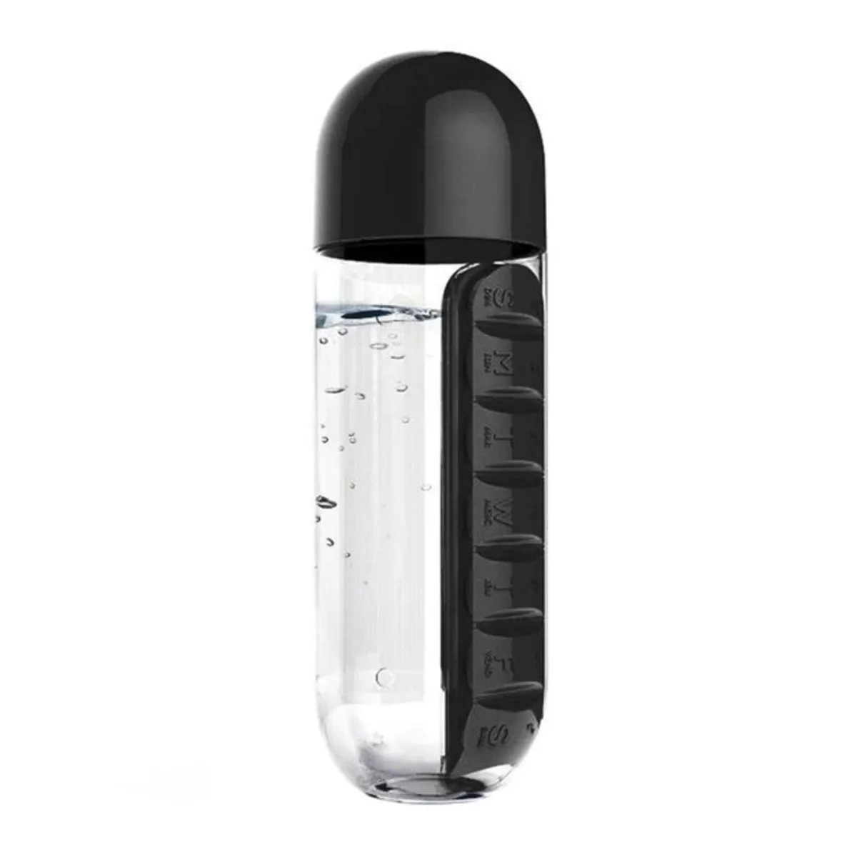 2-In-1 Water Bottles With Daily Pill Holders - Black