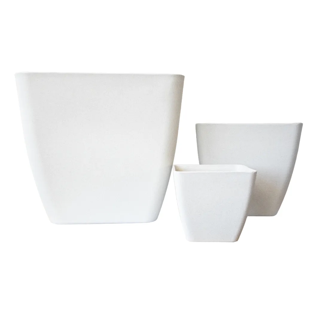 Flower Pots and Planters, Ultralight Square 8.3kg/Set 3 Fluted Square - Chalk Beige