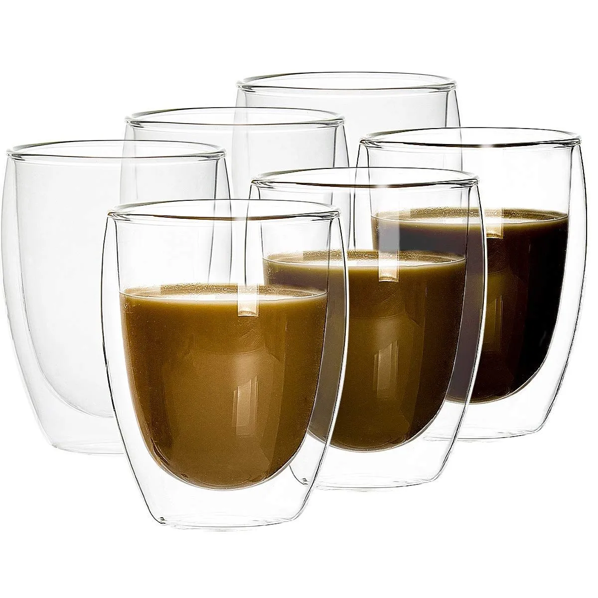 Double Wall Insulated Glasses, Set of 6 Coffee Mugs and Tea Drinking Cups