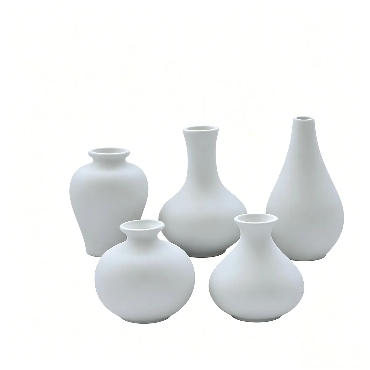 White Matte Ceramic Vase Set Of 5 Flower Vases For Tabletop Living Room