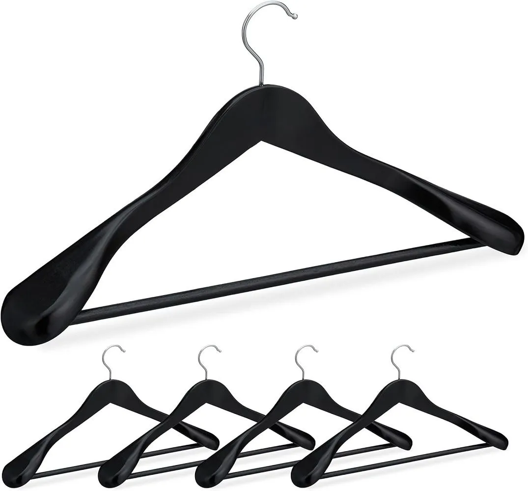 5-Piece Set Wooden Clothes Hangers - 44.5 1.3×5.6cm - Black Finish