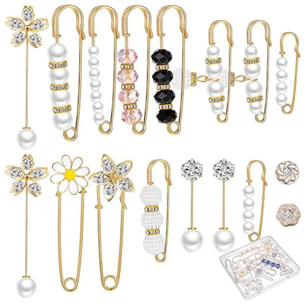 Pearl Brooch - Safety Pins for Women Clothing Accessories - 17 Piece