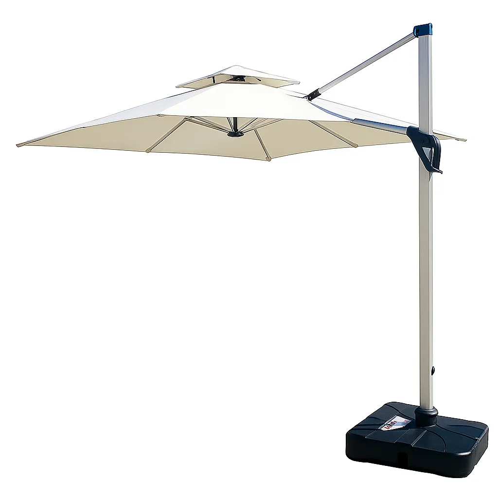 Offset Cantilever Umbrella - Solar, LED, Weatherproof - Cream White
