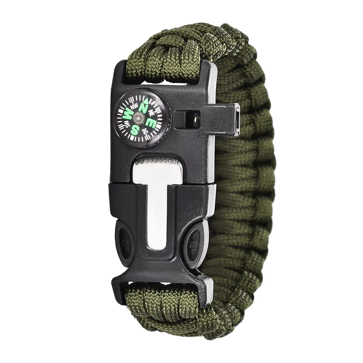 5-in-1 Emergency Kit Paracord Survival Bracelet Integrated Compass Outdoor - Army green