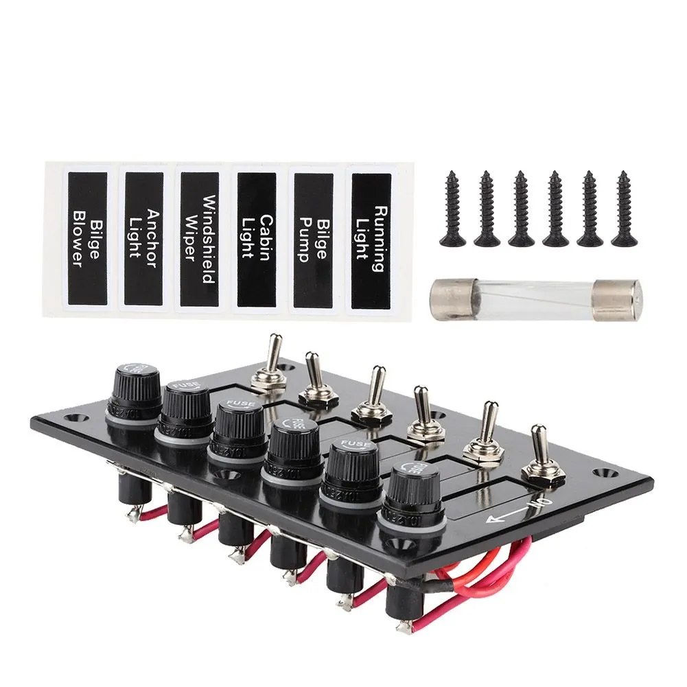 6 Gang on / Off Toggle Switch Panel DC 12-24V for Marine Boat Caravan Rv