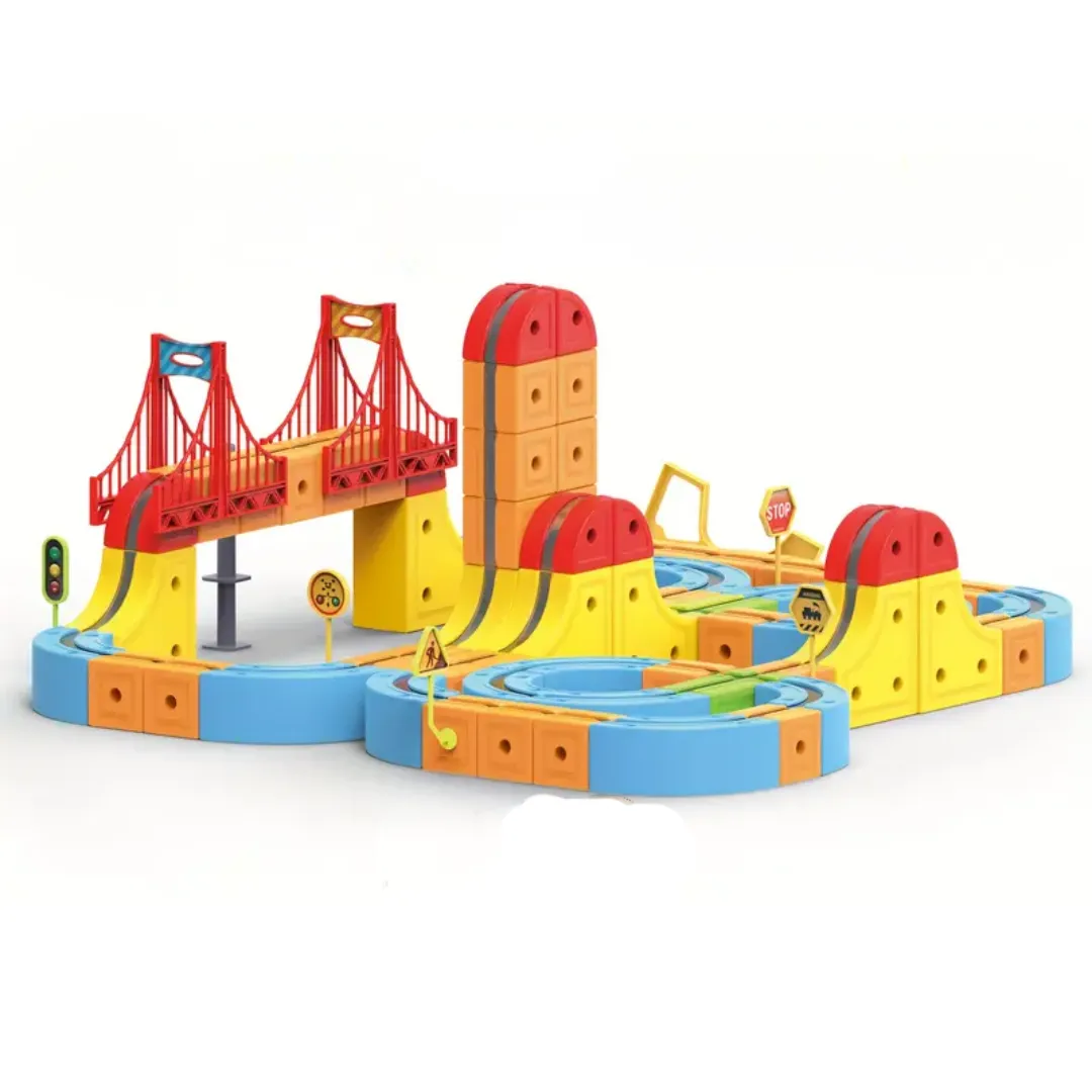 Magnetic Track Car Set with Bridge & Train - DIY Play - Toys for Kids