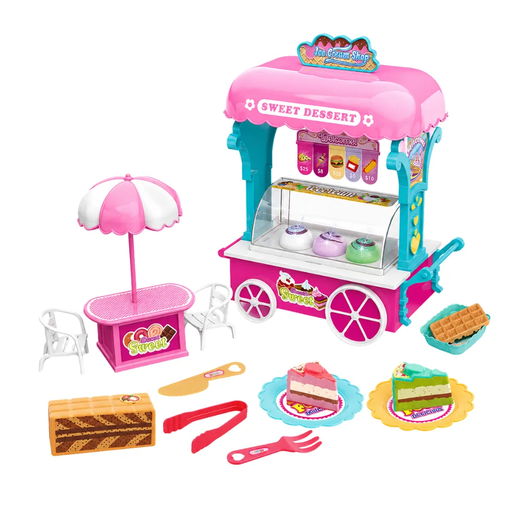 TEETO TOYS Ice Cream Shop Dessert Cart Playset with Accessories