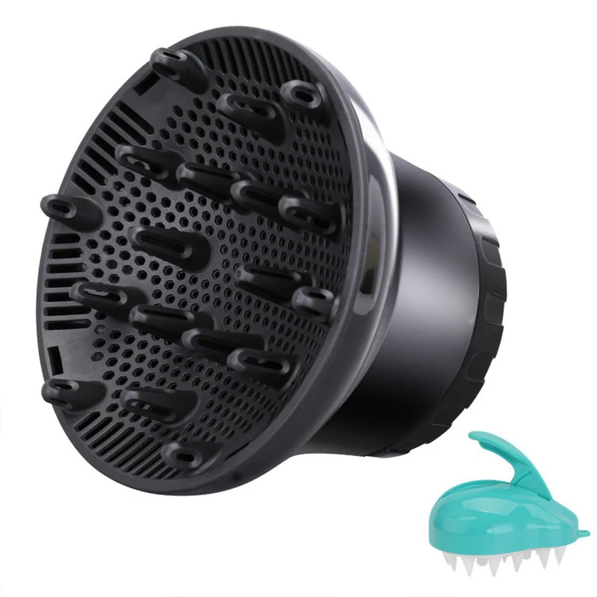 Universal Hair Dryer Diffuser with Green Wash Head - Black and White - Black