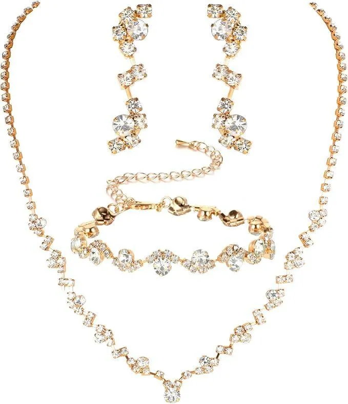 Rhinestone Jewellery Set for Prom Bridal Jewellery 3 Pcs Silver