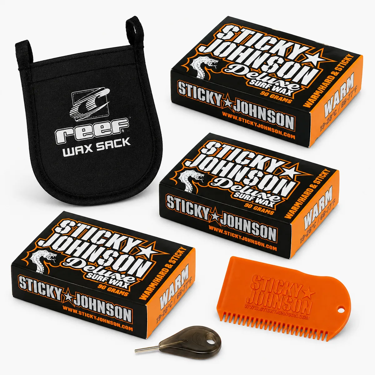 Sticky Johnson Surfboard Wax 3 Pack Warm Water Gift Set