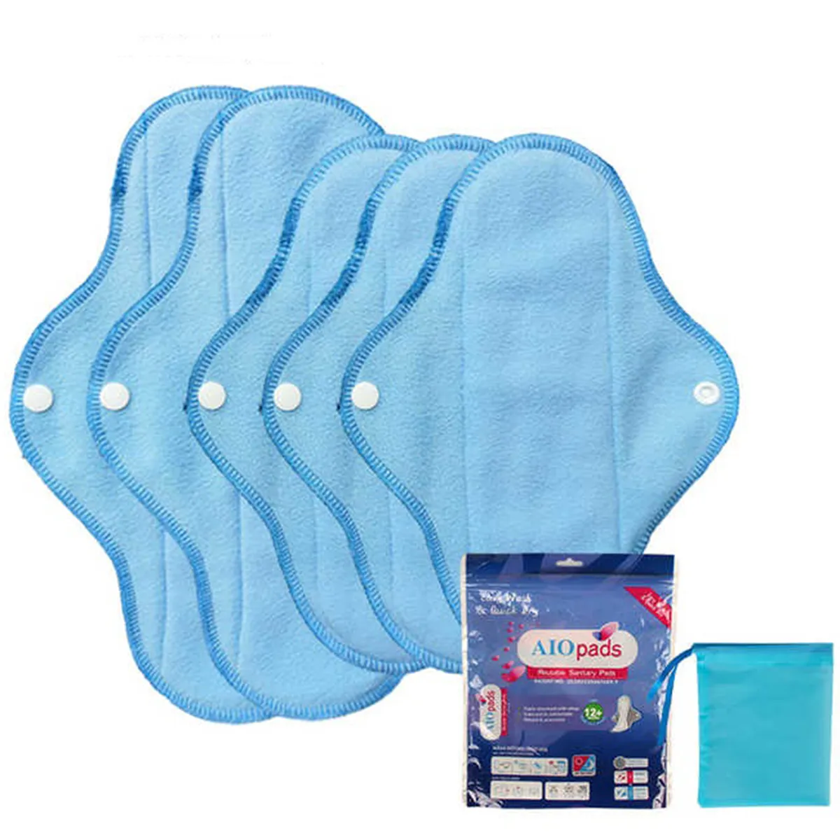Reusable Menstrual Pads 5 Pads Washable Sanitary Pads for Women - Blue