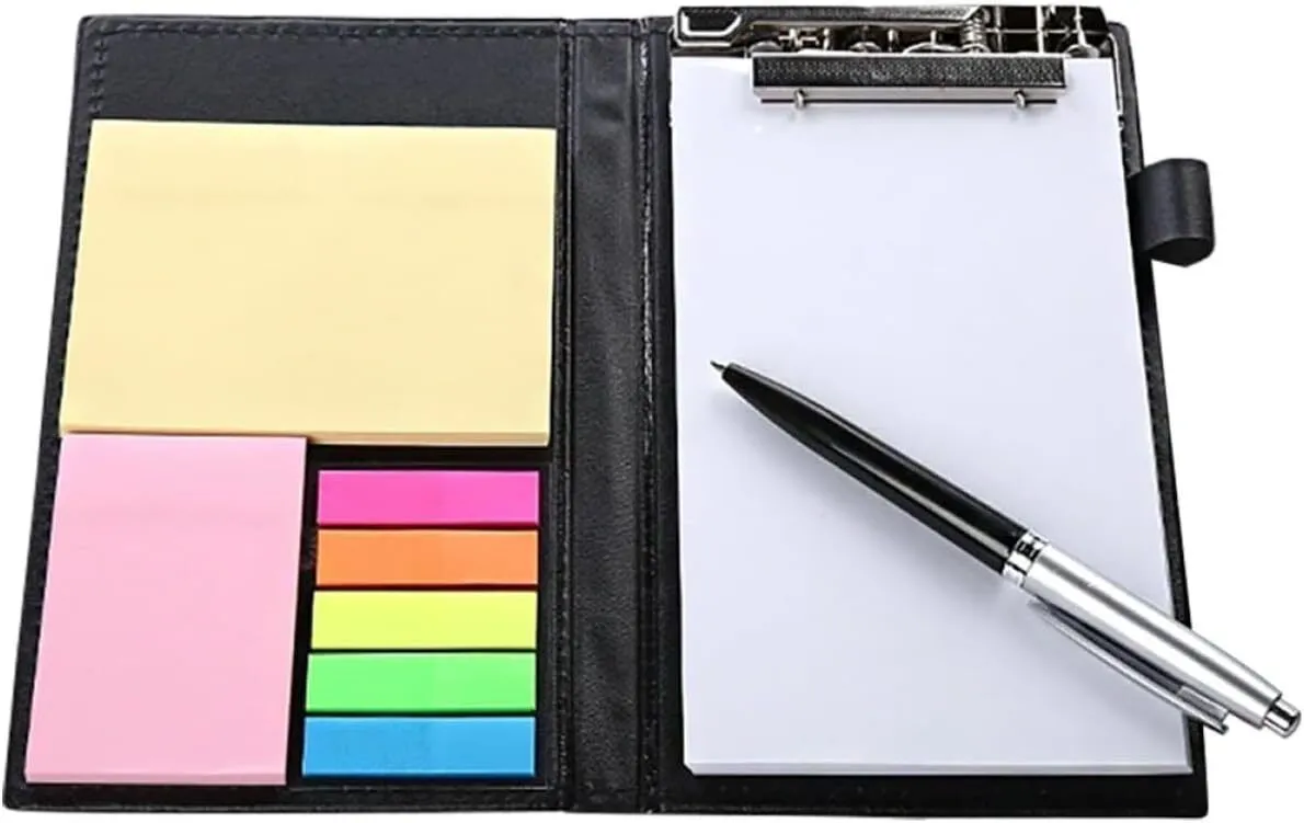 Black Sticky Memo Note Set with Tearable Adhesive Tabs & PU Leather Cover