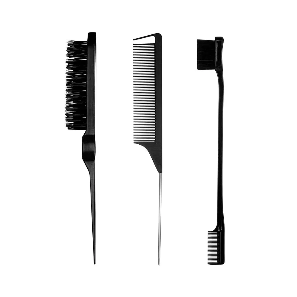 3 Pieces Hair Styling Comb Set Teasing Hair Brush Hair Edge Brush - Black
