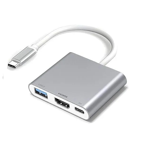 Silver USB C to HDMI + USB + Type C Adapter / Convertor Cable