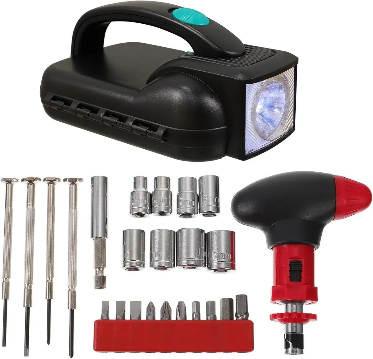 24Pcs Tool Kit with Strong Lighting Battery Flashlight and Portable