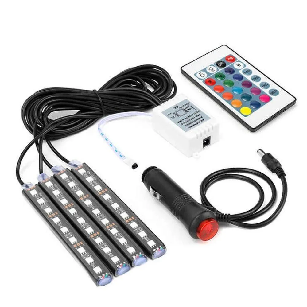 Car Interior Footwell RGB LED Atmosphere Light Strip 9 LED With Remote