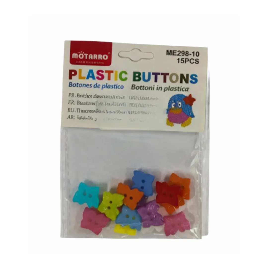 Motarro Butterfly Buttons - Assorted Colour Plastic Buttons (15 Pieces)