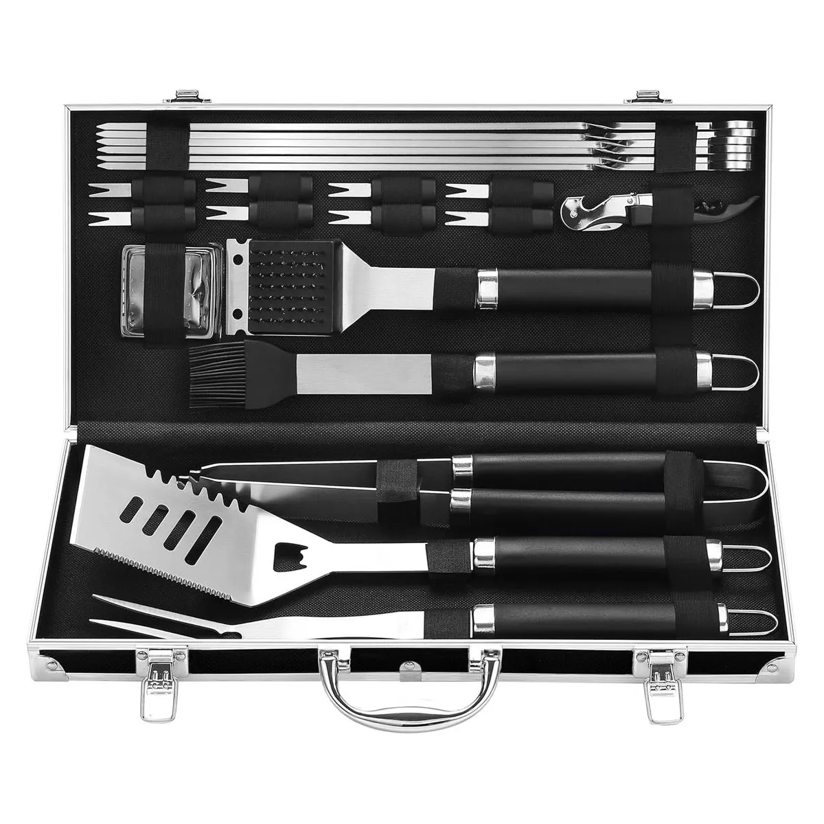 22 Stainless Steel BBQ Grill Tool Set with Aluminum Case - Black