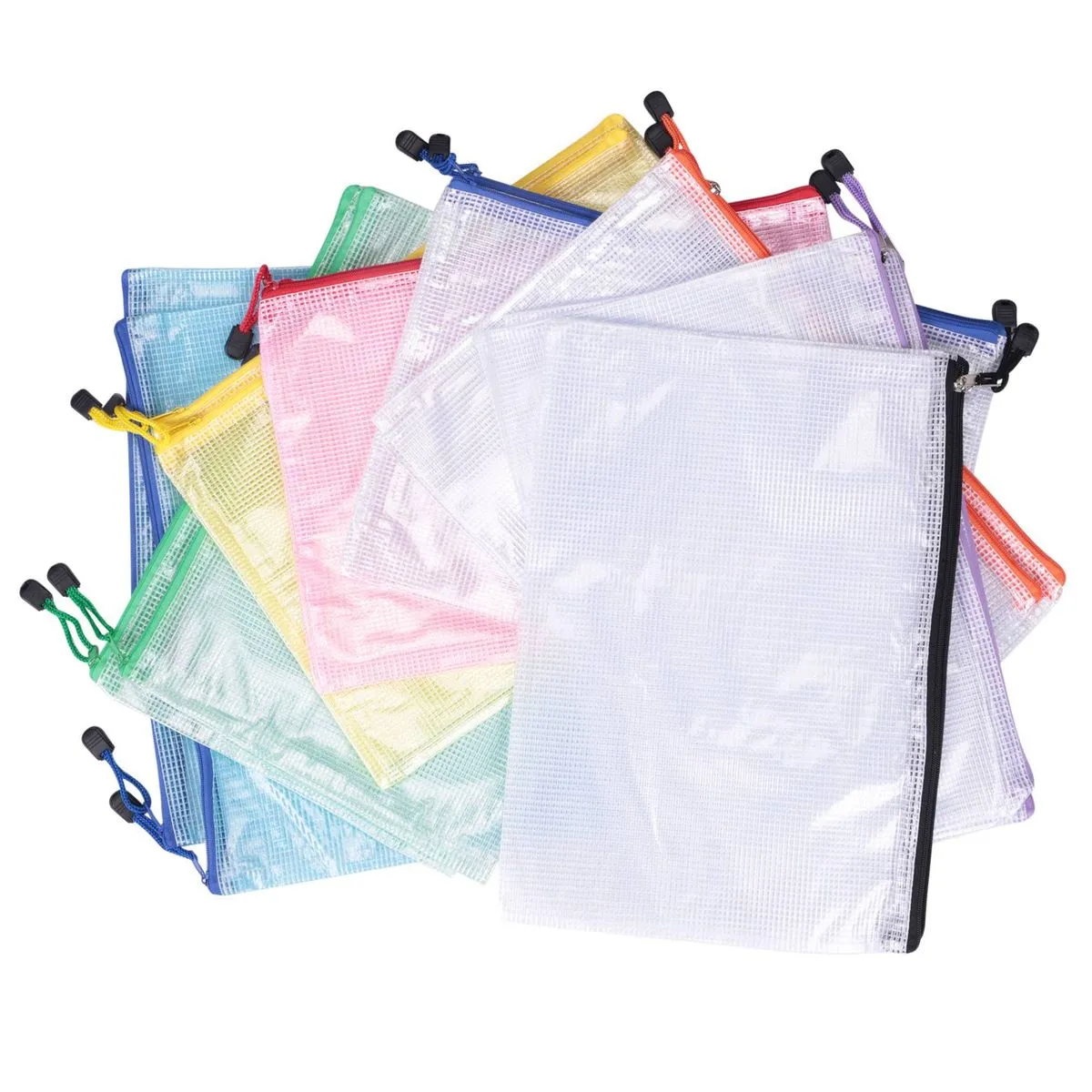 16Pcs Mesh Zipper Pouch Document Bag,Waterproof Zip File Folders,A4 Size, f