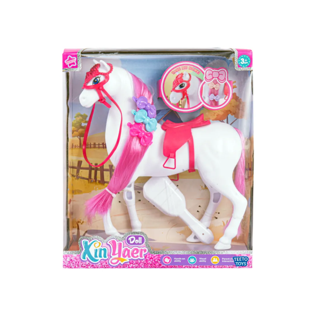 Girls Toy Horse with Pink Mane, Saddle & Hair Accessories - Playset Toys