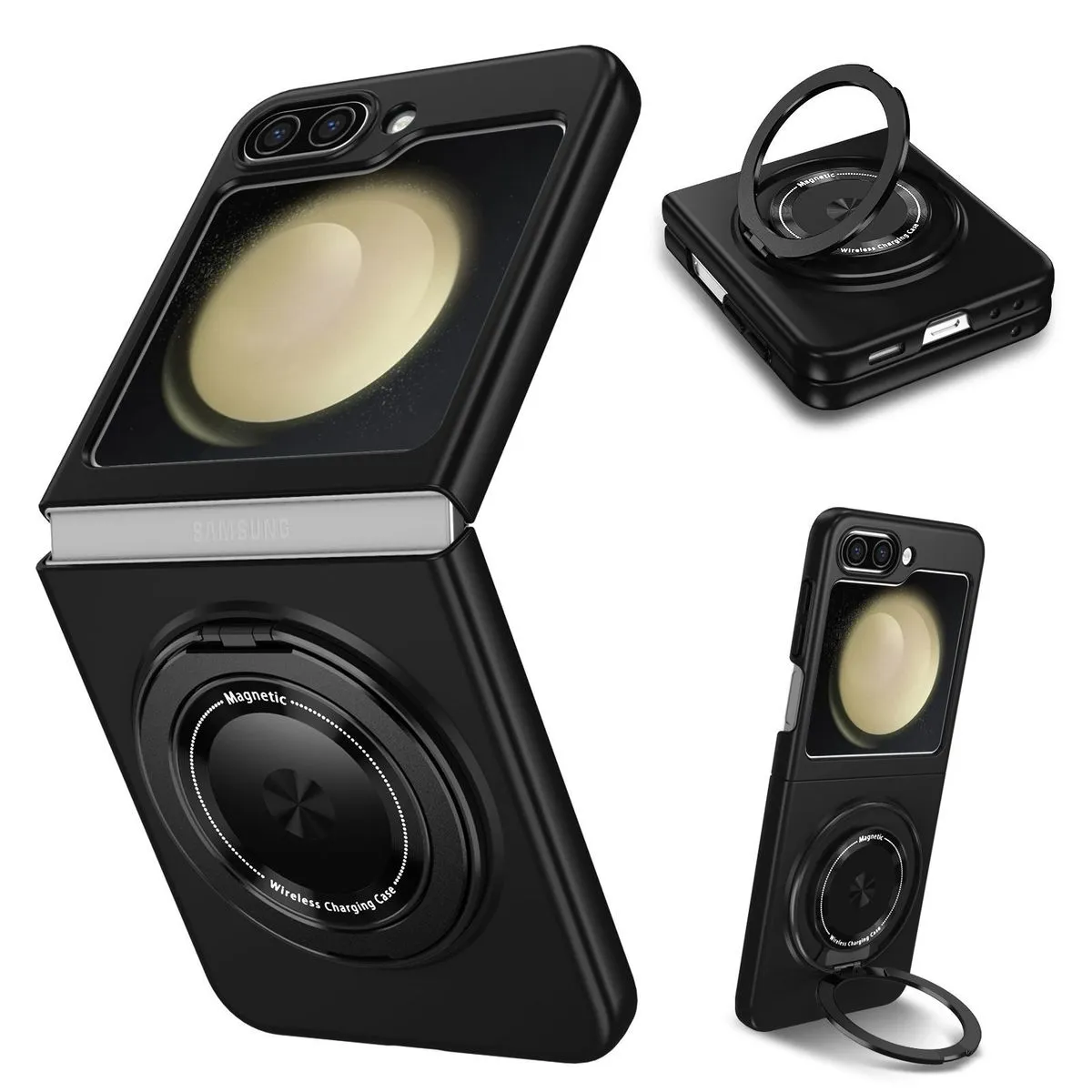Phone Case Compatible With Galaxy Z Flip6 Wireless Charger Magnetic Case - Black