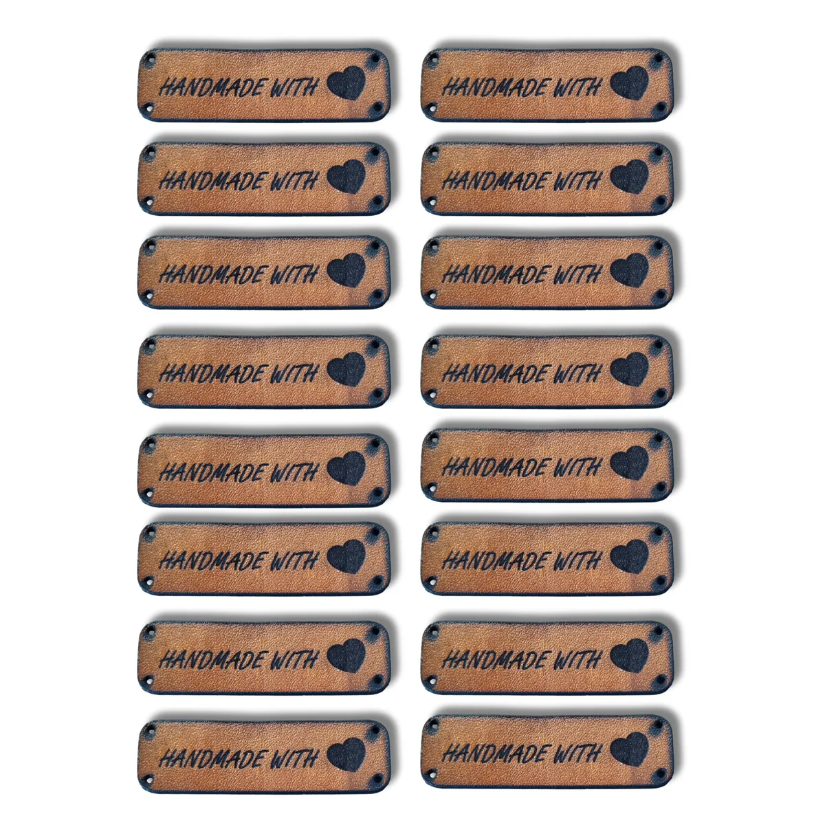 Pack of 16 Genuine Leather Tags - Handmade Veg-Tanned, Sew-On Labels - Tan