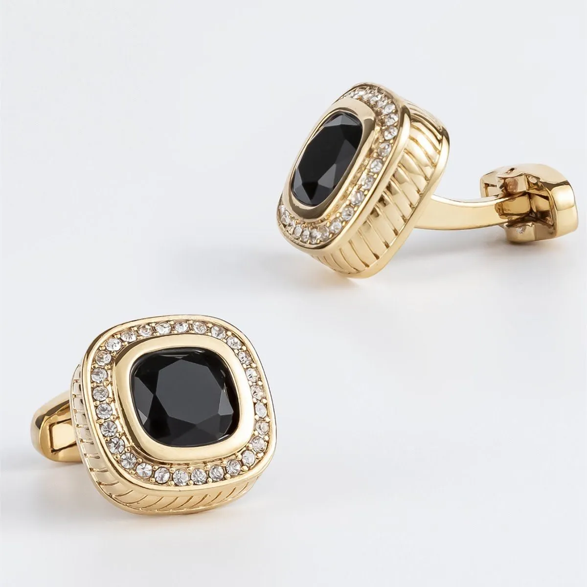 1 Pair Gold Plated Full Copper Cufflinks With Multi-Color Zircon Stones