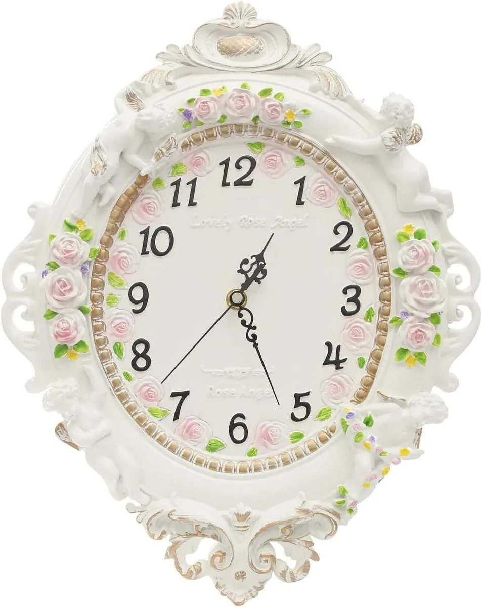 European Resin Wall Clock, Silent Angel Rose Decorative Clock