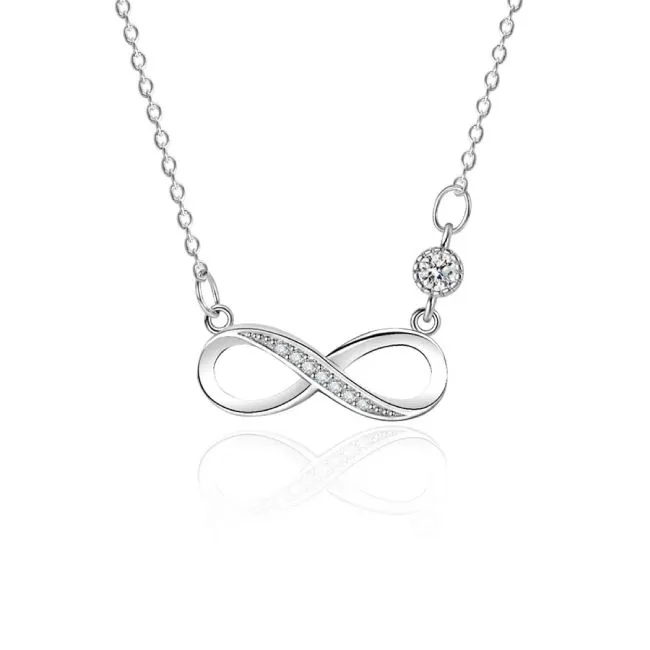 Women 925 Sterling Silver Infinity Pendant Necklace Fashion Jewelry