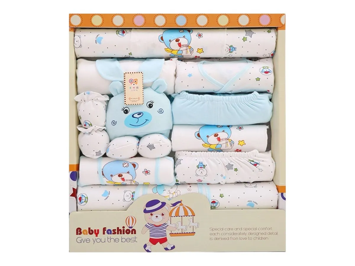 17-Piece Newborn Baby Clothing and Essentials Gift Set - Blue_Breathable