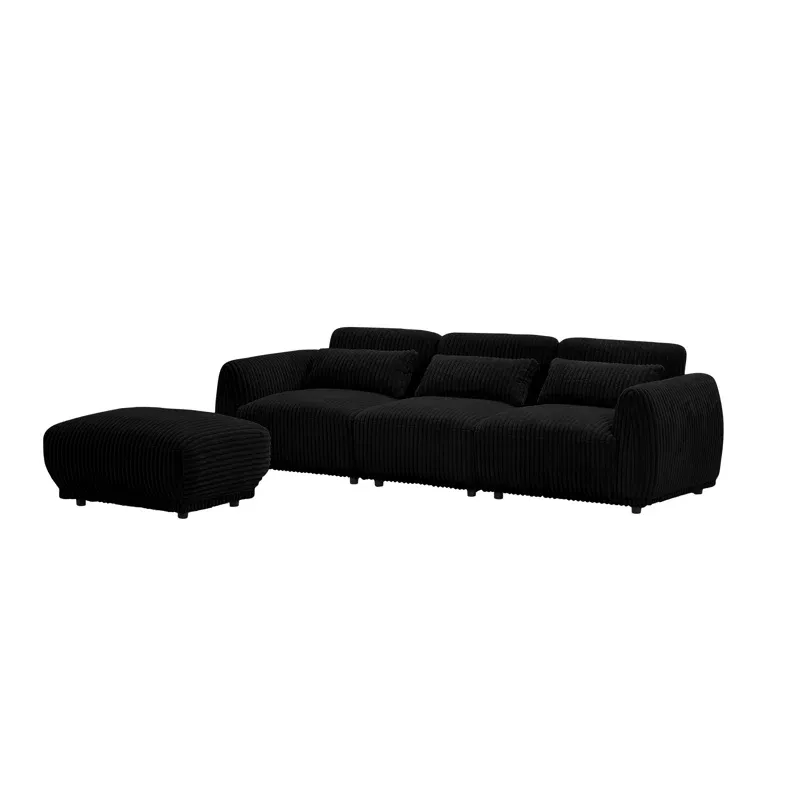 Comfy Home Furnitures -Elsa 3 Seater Corduroy Sectional Sofa - Black