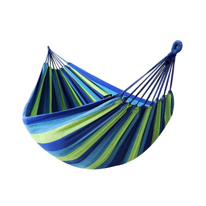 Outdoor Striped Design Hanging Hammock With Wooden Rods
