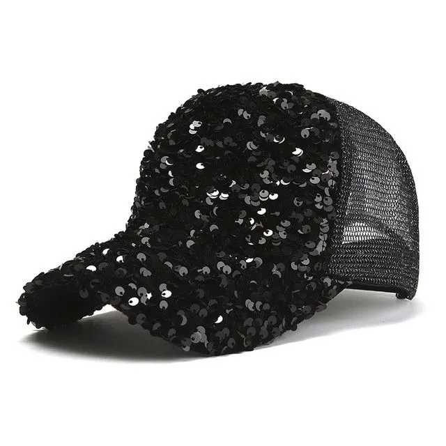Ladies' Baseball Cap Sun Hats Shiny Sequins Hip Hop Caps - Black