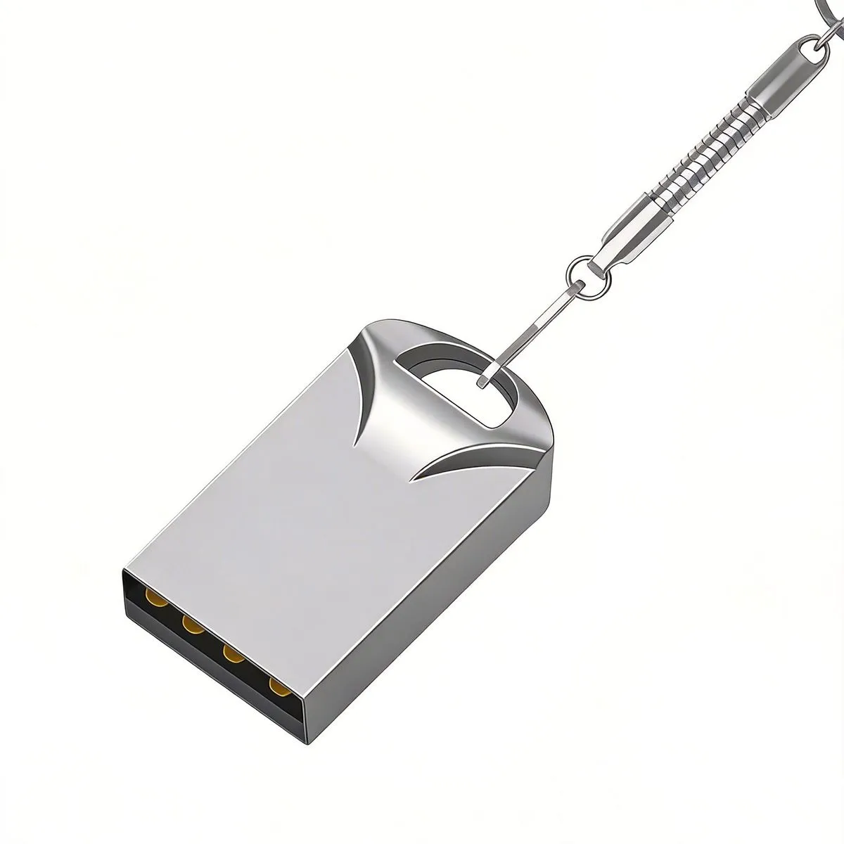 Mini USB Flash Drive 64GB with Key Ring, Creative Gift - Silver