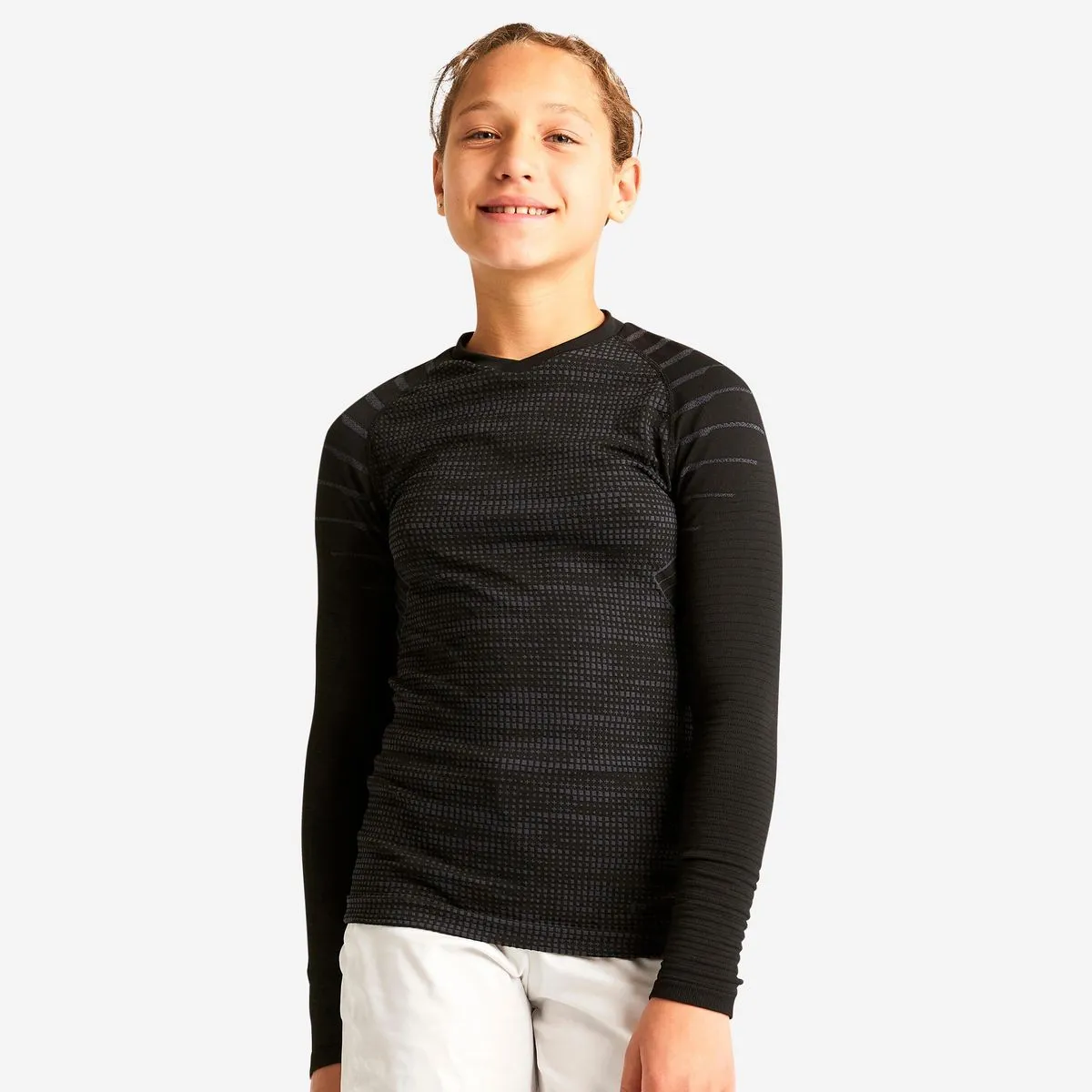Kipsta Kids Long-Sleeved Thermal Base Layer Top Keepdry 500 - Black