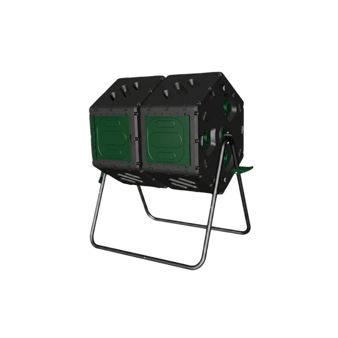 170L Dual Chamber Compost Tumbler - Outdoor Rotating Garden Compost Bin - Black, Green